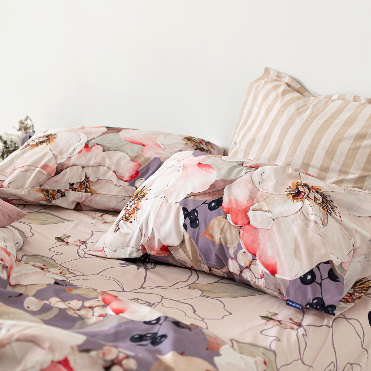 BETTBEZUG white peonies 200x200 cm (komfortgrösse) mehrfarbig - Multicolor, Textil (200/200cm) - Happy Friday