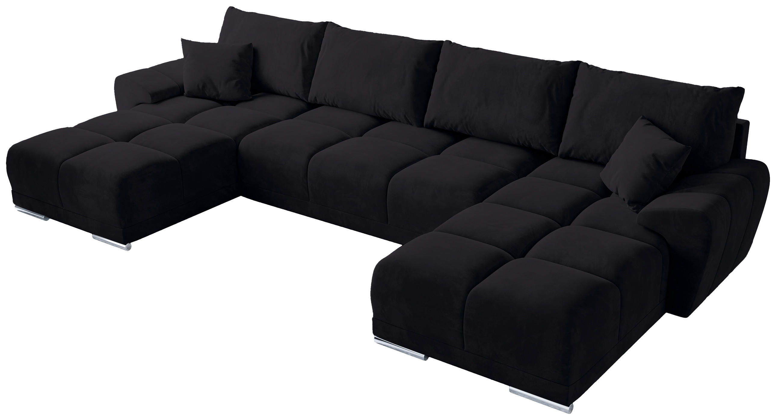 WOHNLANDSCHAFT Nubes mit Schlaffunktion Graphit Plüsch - Silberfarben/Graphitfarben, Kunststoff/Textil (372/85/184cm) - Bromarkt