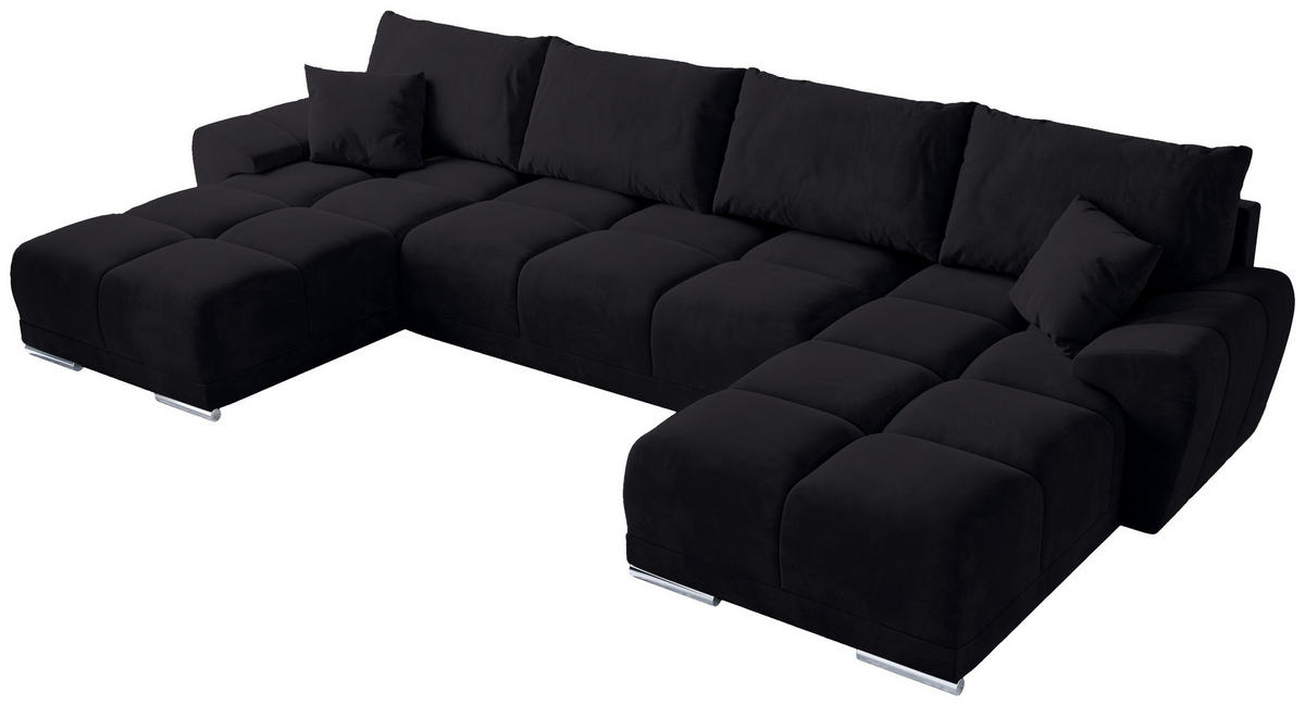 WOHNLANDSCHAFT Nubes mit Schlaffunktion Graphit Plüsch - Silberfarben/Graphitfarben, Kunststoff/Textil (372/85/184cm) - Bromarkt