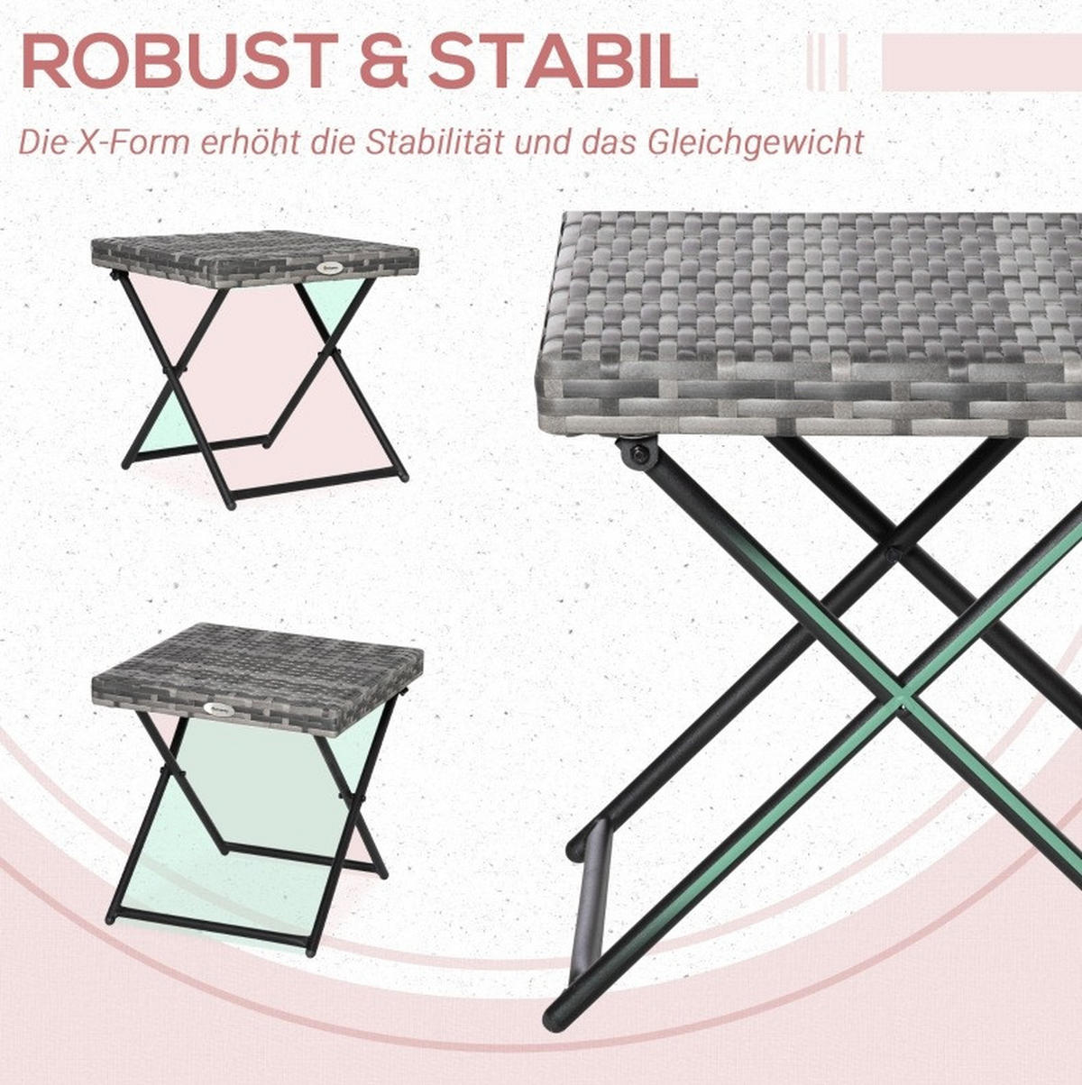GARTENTISCH 40/40/40 cm grau aus Polyrattan klappbar - Grau, Kunststoff (40/40/40cm) - OKWISH