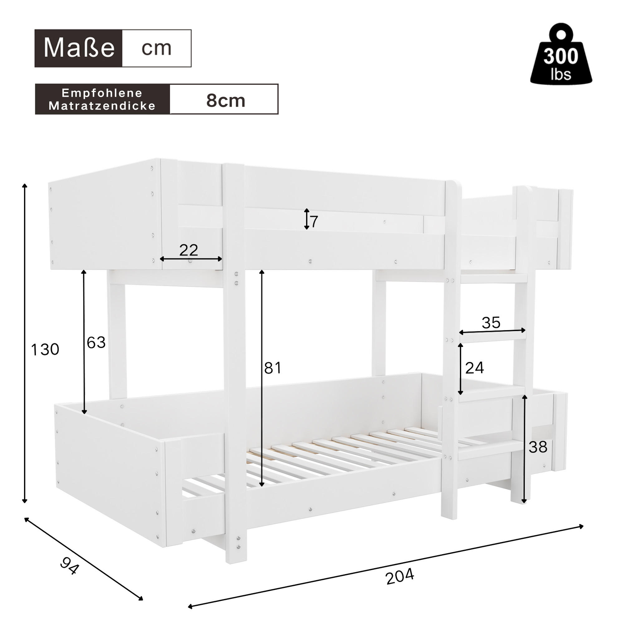 Meubliv Etagenbett Weiß 90x200 cm