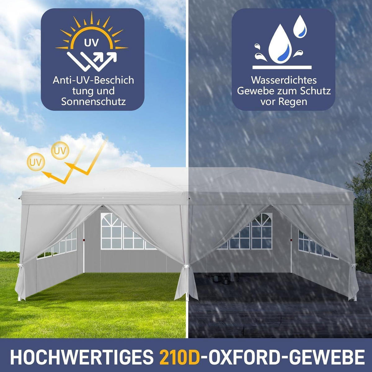 FALTPAVILLON 3x6m Pop-up Weiß mit 6 Seitenteilen - Weiß, Textil (300/268/600cm)