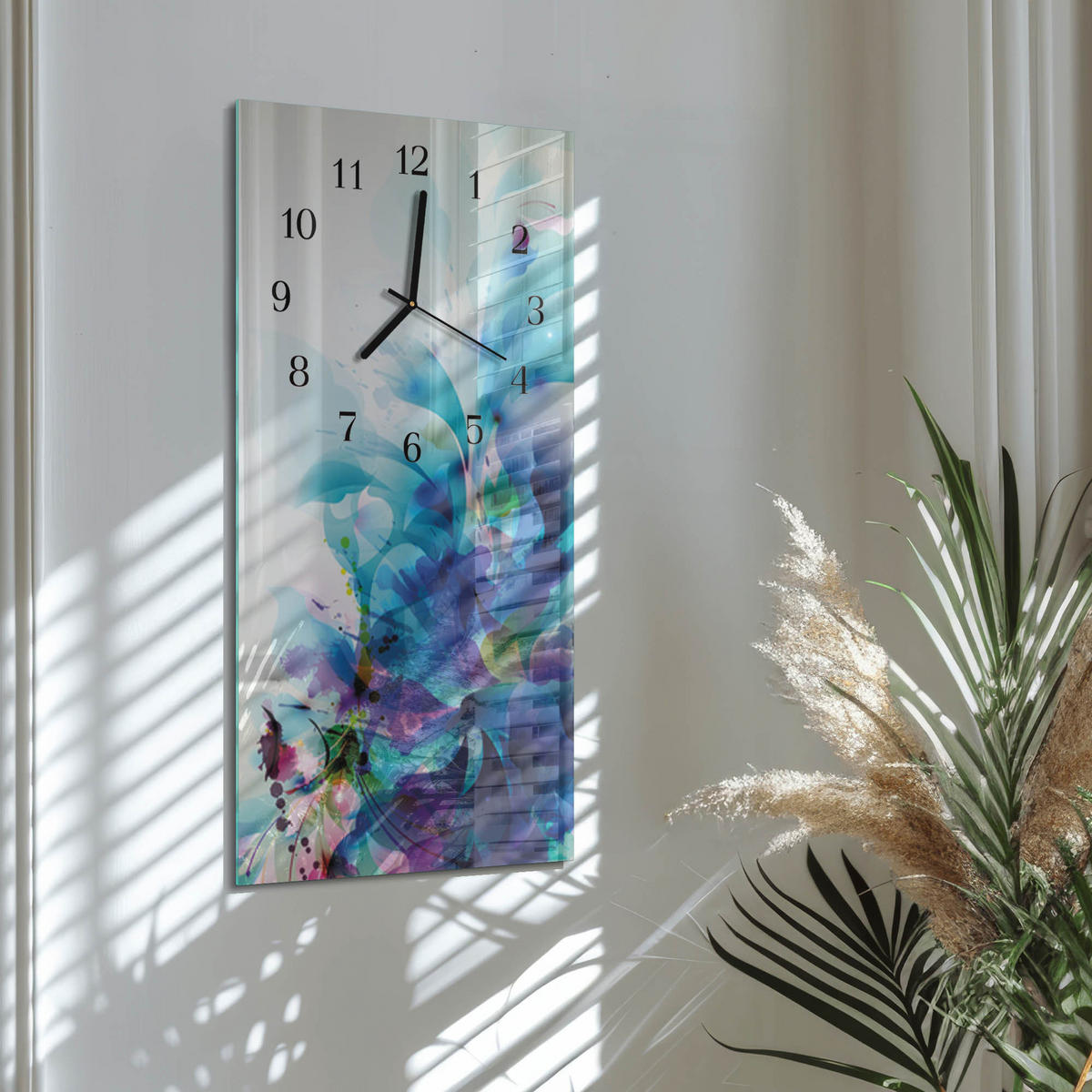 WANDUHR 60x30 cm - Rose - Blau, Glas (30/60/0.4cm) - TULUP