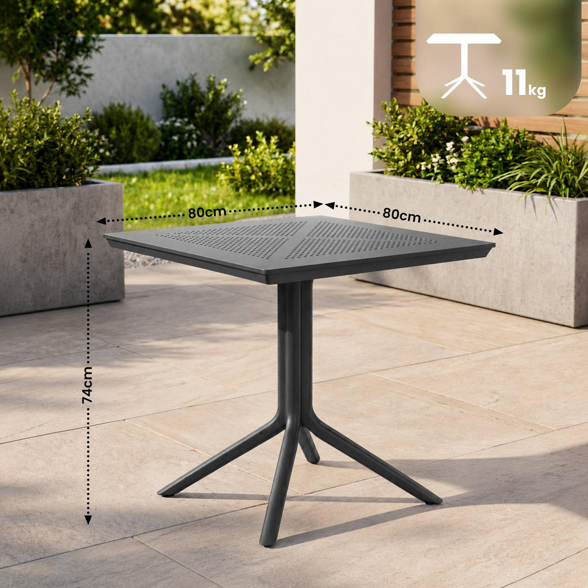 GARTENTISCH eckig 80/80/74 cm Kunststoff Dunkelgrau - Dunkelgrau, Kunststoff (80/80/74cm) - CLP