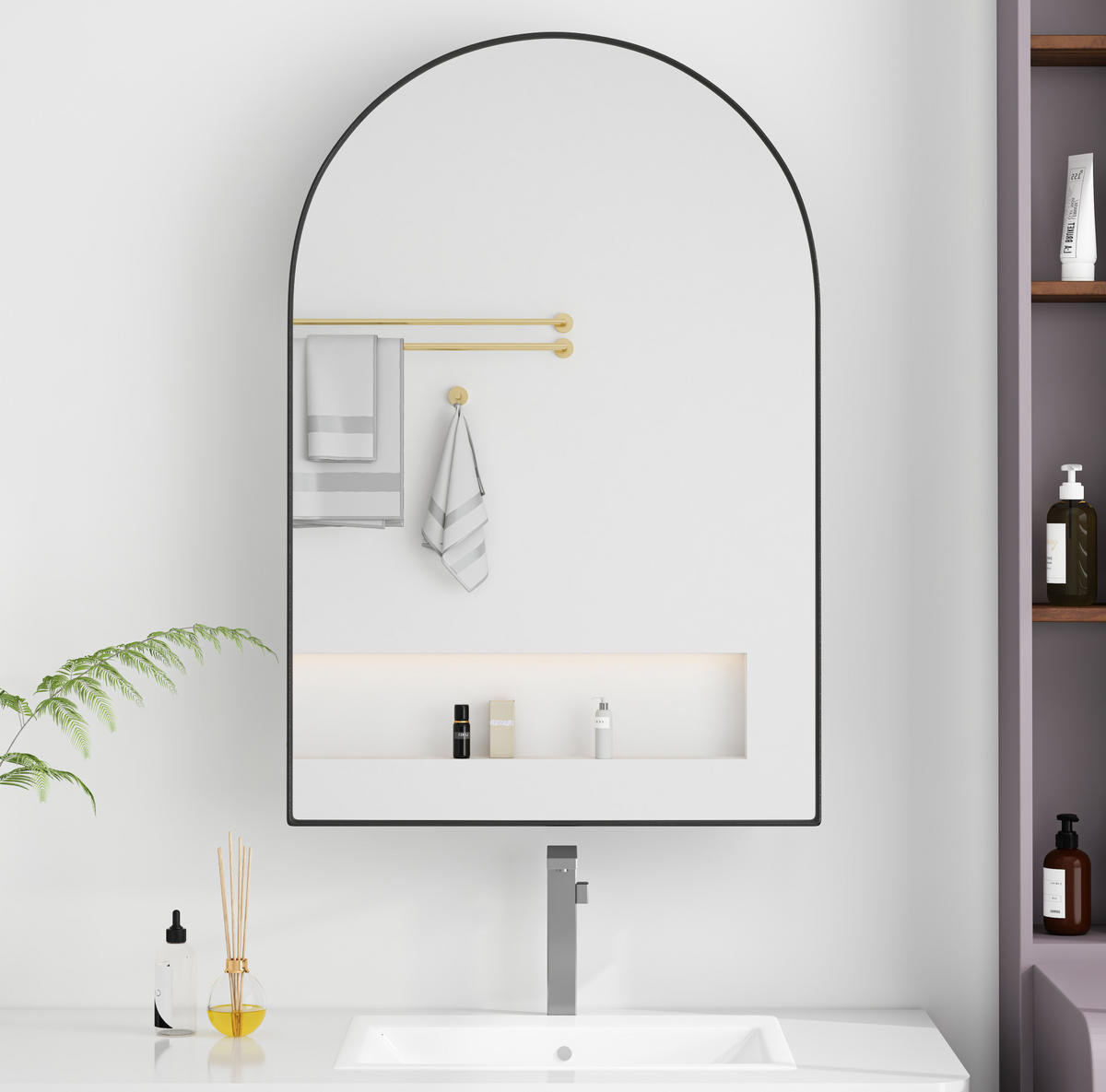 SPIEGELSCHRANK 91x61x12cm schwarz mit gehärtetem Glas Wandmontage,Feuchtigkeitsbeständig,Integrierter Stauraum - Silberfarben, Glas (61/91/12cm) - Modfu