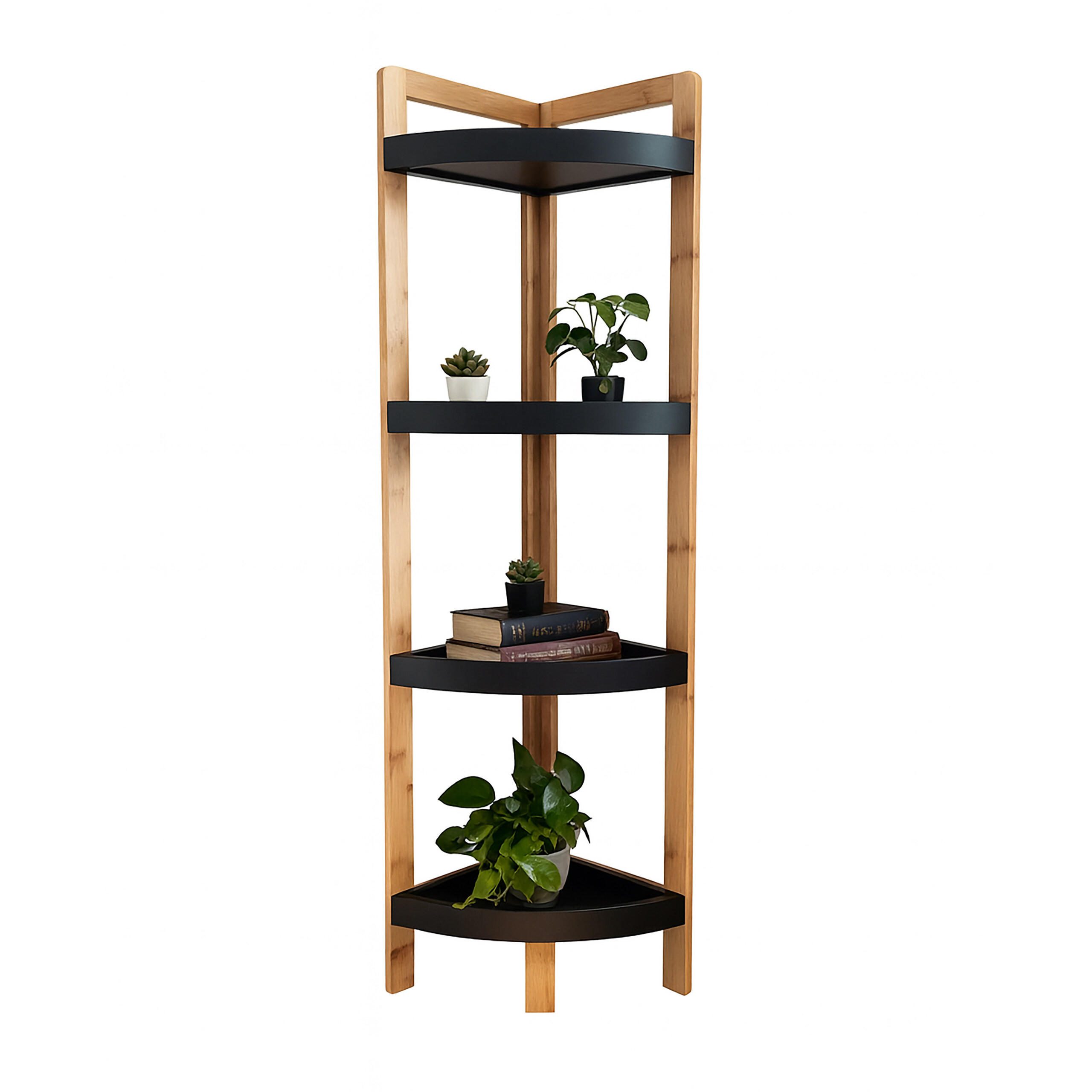 ECKREGAL Natur-Schwarz Bambus 4 Ablagen 105,5 cm - Schwarz/Naturfarben, Holz/Holzwerkstoff (23/105.5/23cm) - Relaxdays