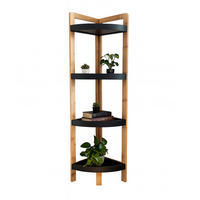 ECKREGAL Natur-Schwarz Bambus 4 Ablagen 105,5 cm - Schwarz/Naturfarben, Holz/Holzwerkstoff (23/105.5/23cm) - Relaxdays