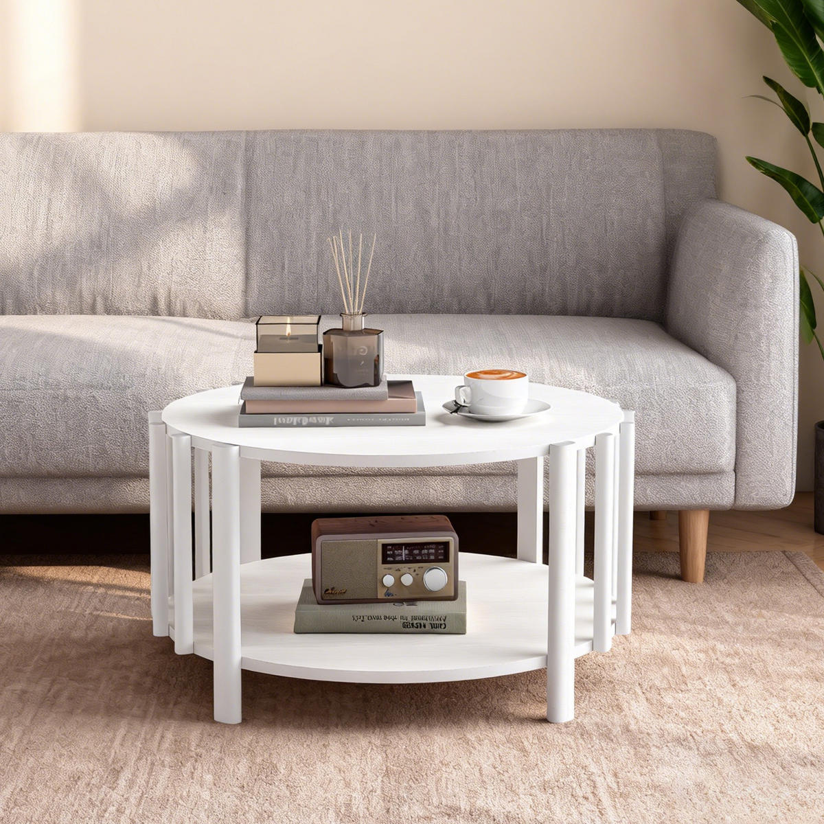 RUNDER Couchtisch Ø 70 × 40 cm – Skandinavisches, minimalistisches Design, Naturholz-Optik, Weiß - Weiß, Holzwerkstoff (70/74/40cm) - Ej. Life