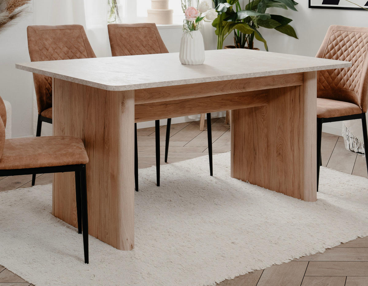 ESSTISCH Sandstein, Hickory Walnuss 160 - 200 cm, Küchentisch ausziehbar - Sandfarben/Walnussfarben, Holzwerkstoff/Metall (160/90/75cm) - Furn.Design
