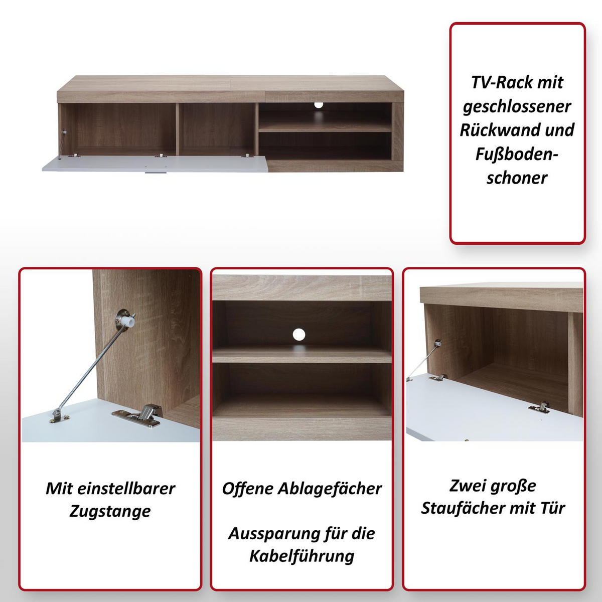 TV-RACK Eiche Dekor - Eichefarben, Holz (180/43/41cm) - MCW