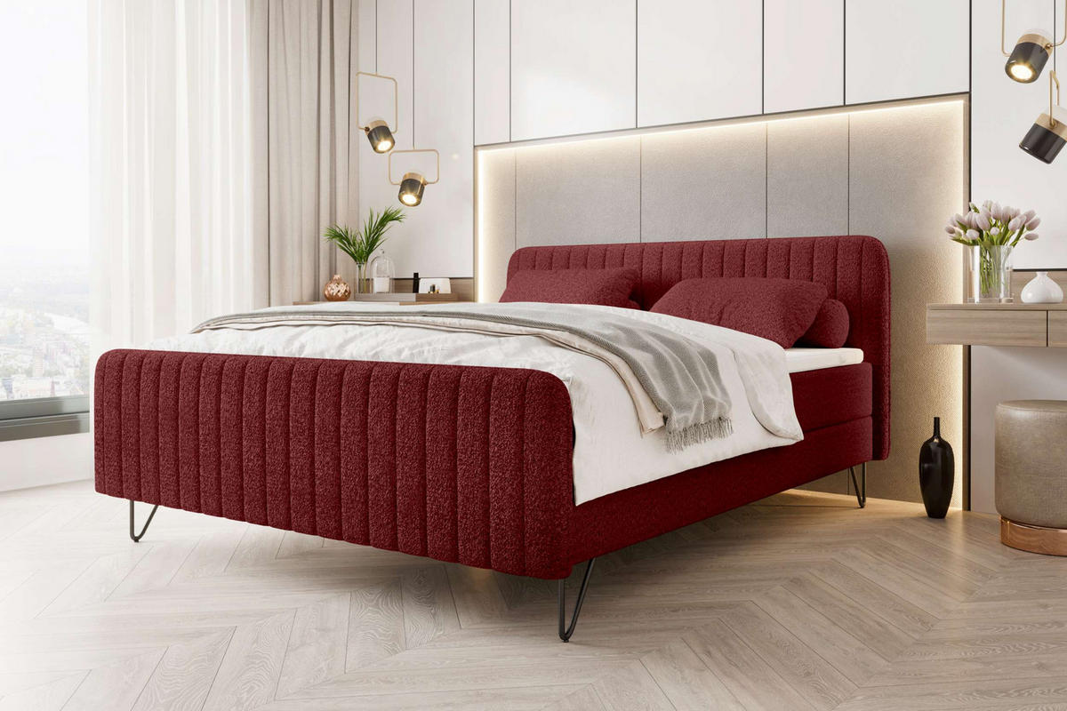 BOXSPRINGBETT LUCIO Bouclé-Stoff Rot 160/200 cm - Rot/Schwarz, Textil/Metall (160/200cm) - 99rooms