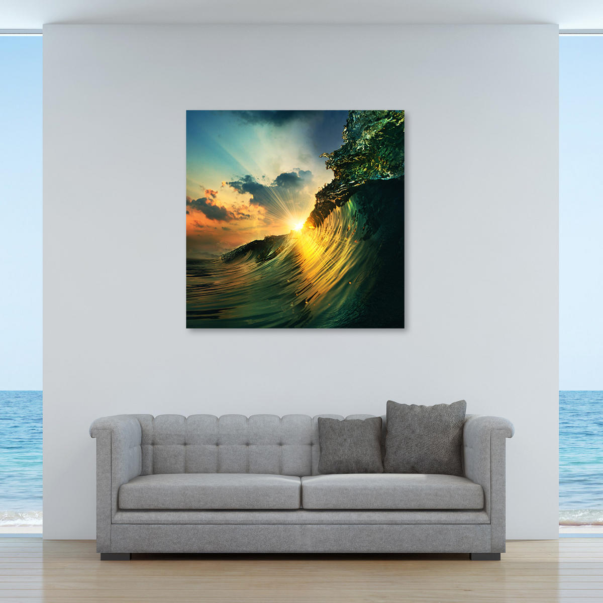 WANDBILD landschaften orange - Blau, Textil (50/50cm) - Feeby