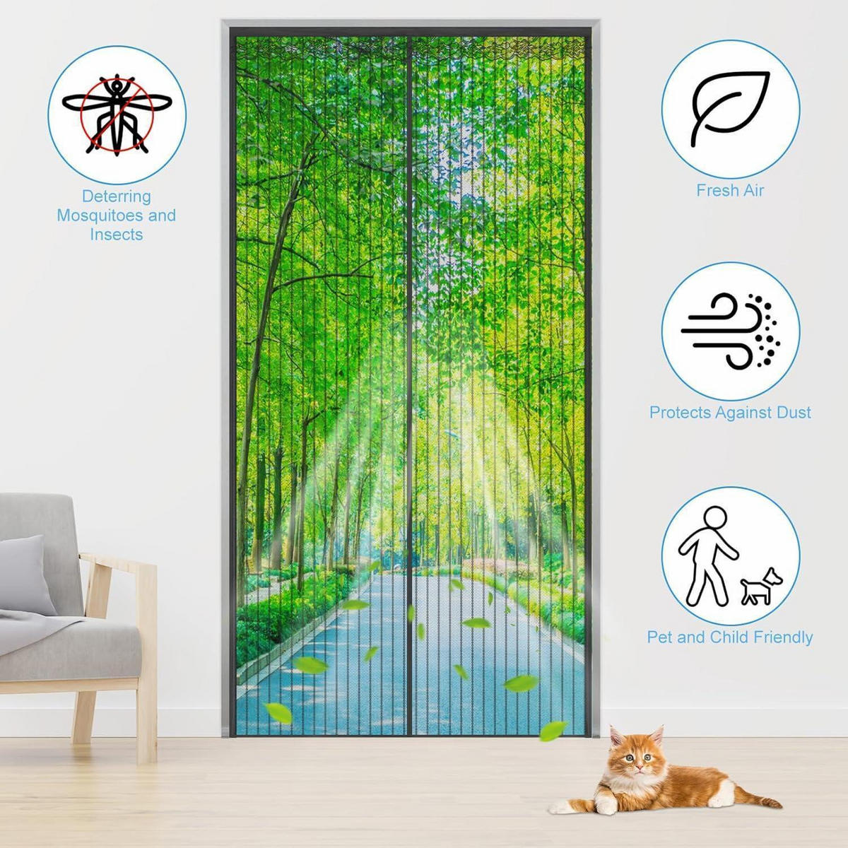 FLIEGENGITTER Tür 90 x 210 cm mit Magnetverschluss - Schwarz, Textil (90/1/210cm)