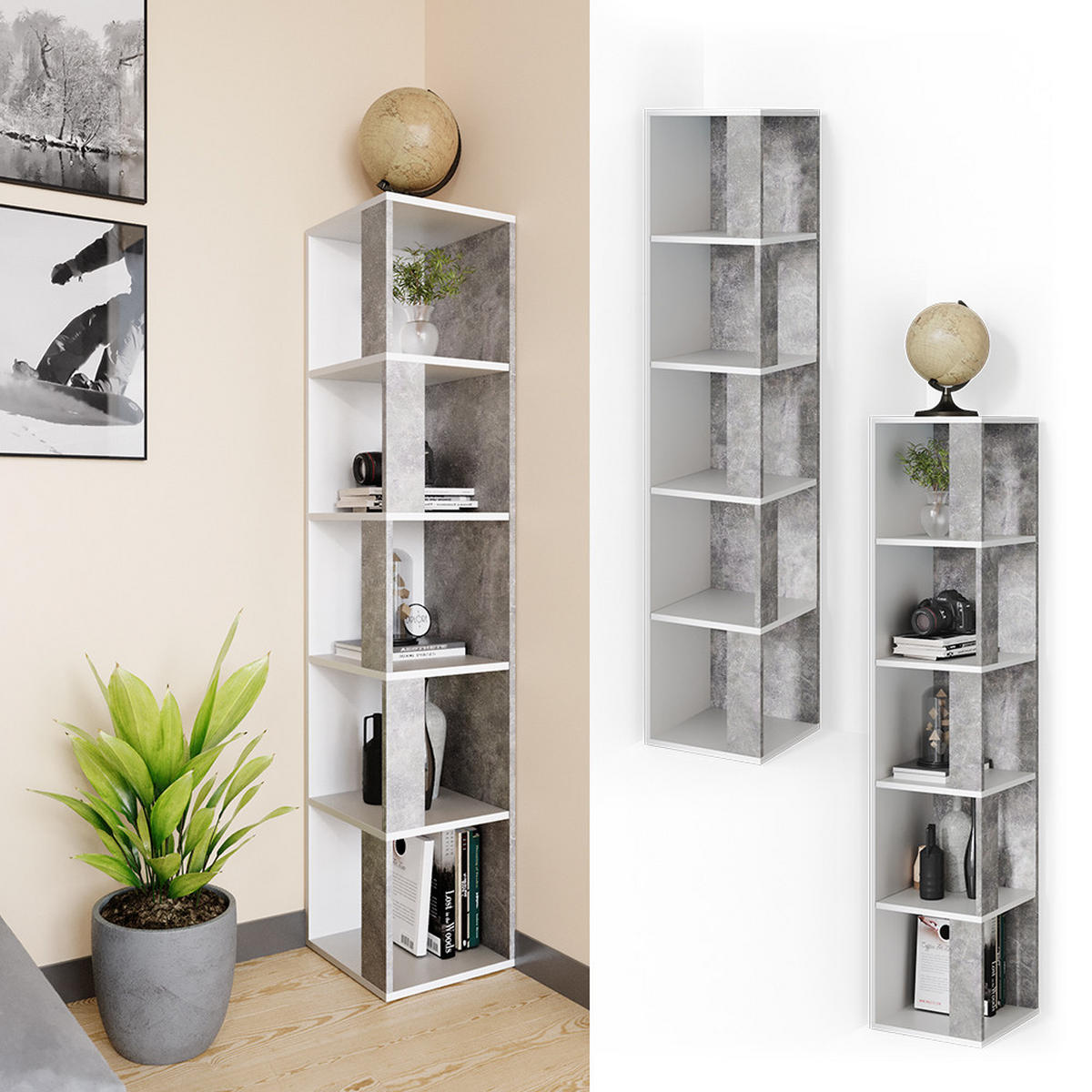 ECKREGAL Lio Beton 33.3 x 162.2 cm - Grau, Holzwerkstoff (33.3/162.2/33.3cm) - Vicco