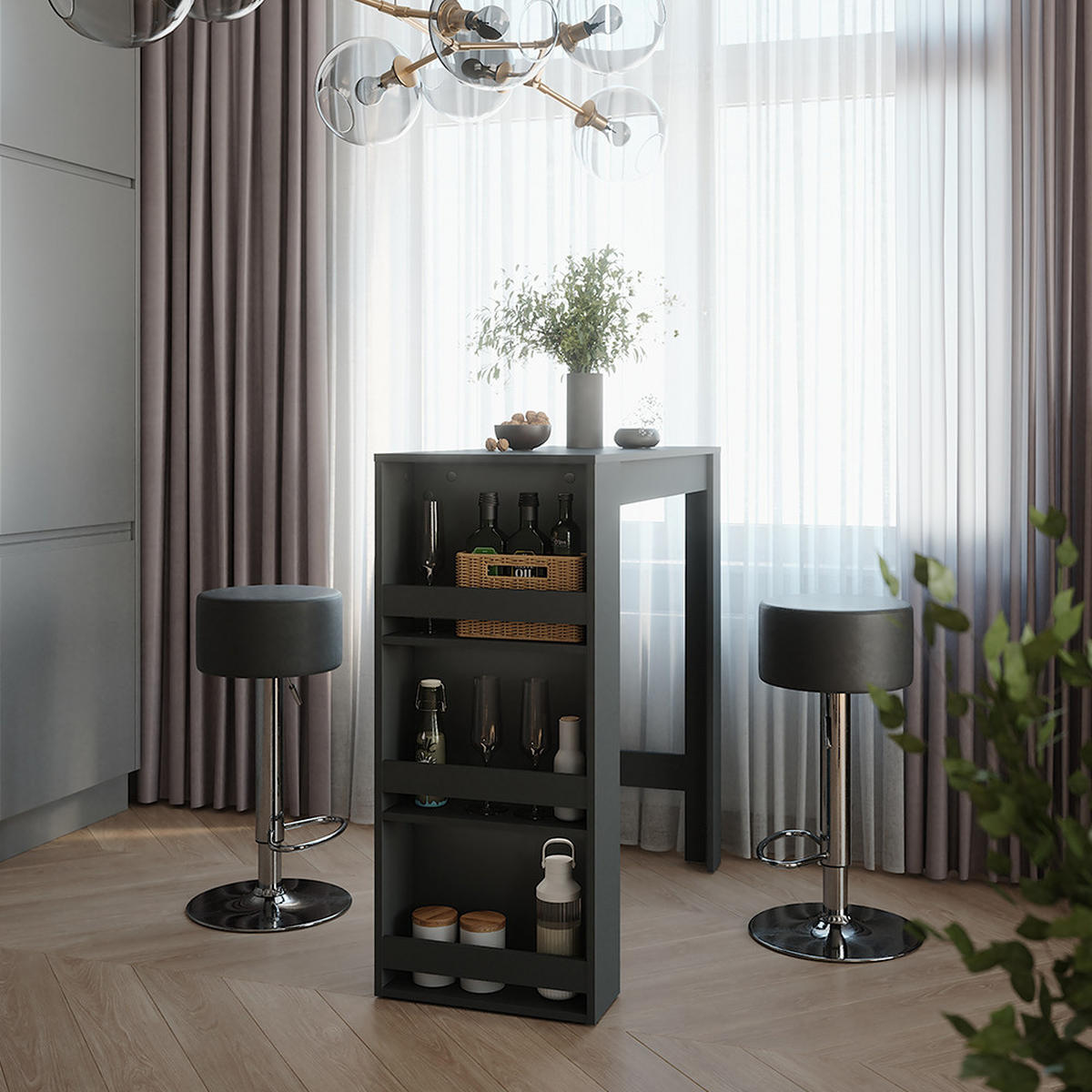 BARTISCH-SET Repose Anthrazit 45 x 110 cm mit 2 Barhockern - Anthrazit, Holzwerkstoff (110/45/106cm) - Vicco