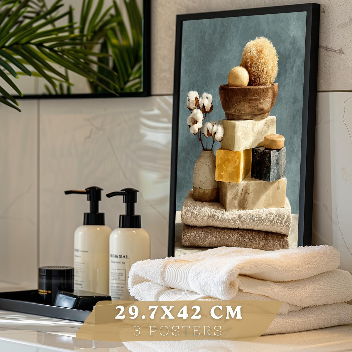 PLAKÁT Sada 3 dekorativních koupelnu se svíčkami Černý rám A3 - černá, papír (42/29.7/3cm) - Nacnic