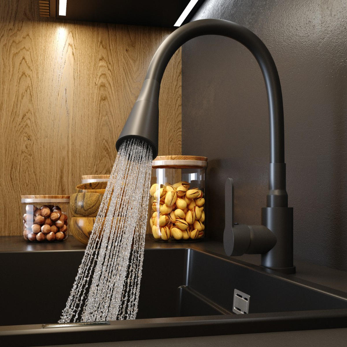 KÜCHENBATTERIE Flexo - Schwarz, Metall (18/54/3cm) - Granitan