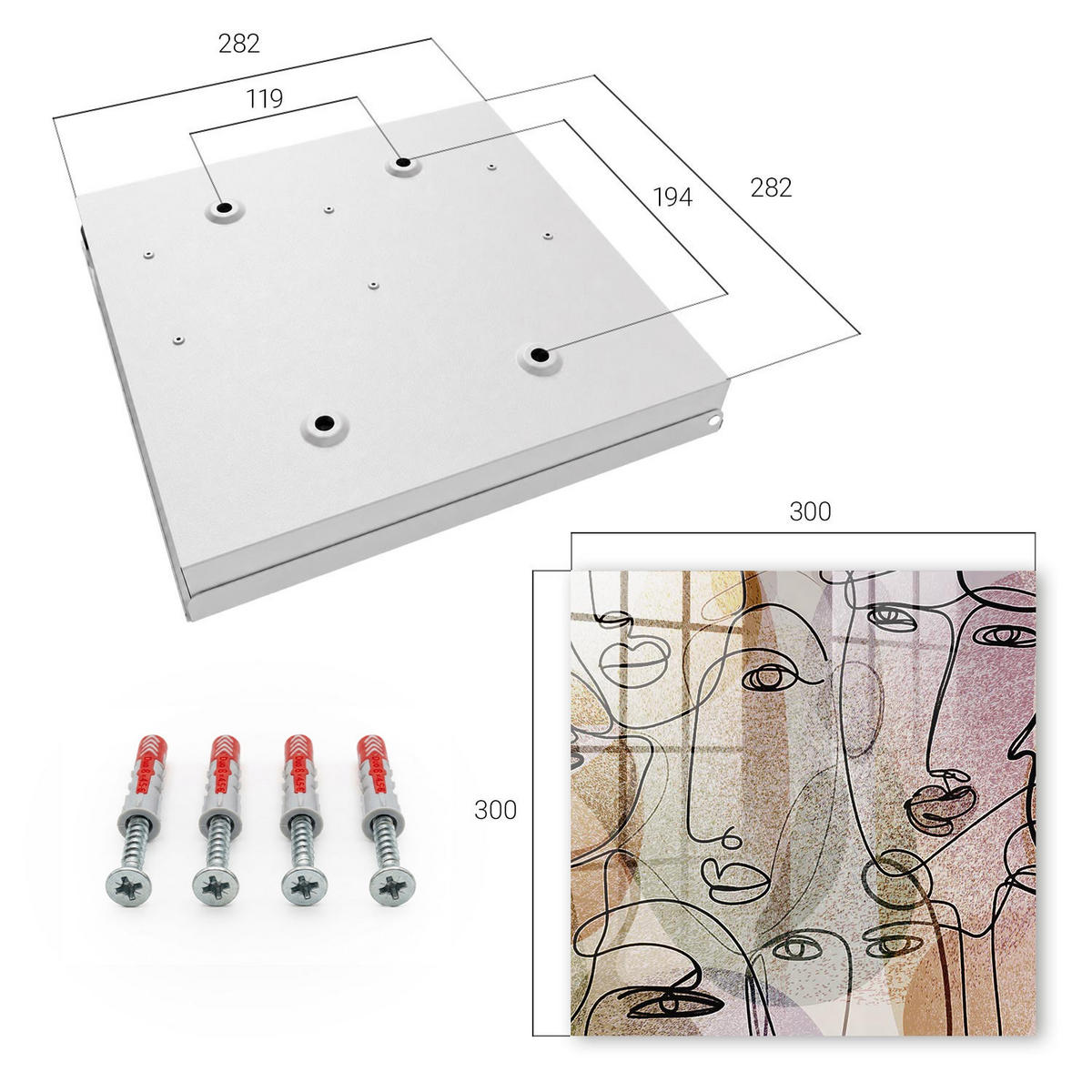 SCHLÜSSELBOX Weiß 30x30 cm – Türöffnung nach rechts - Strichzeichnung - Beige, Metall (30/30/5cm) - TULUP