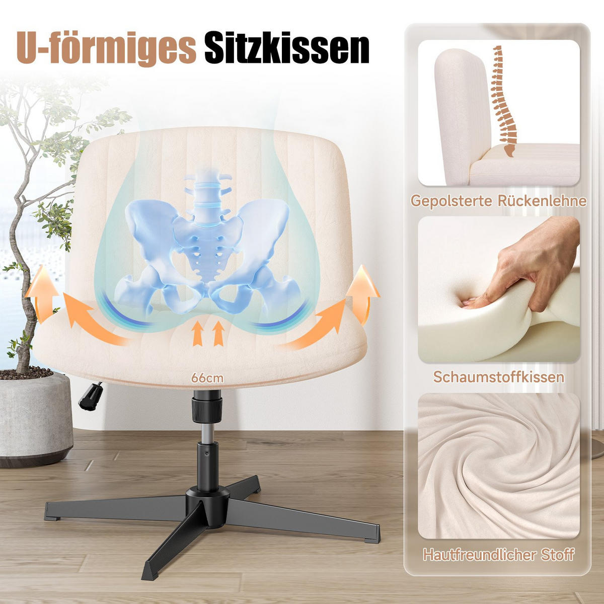 SESSEL Beige Stoff drehbar modern - Gelb, Metall (28.5/55.5/65.5cm) - Rattrix