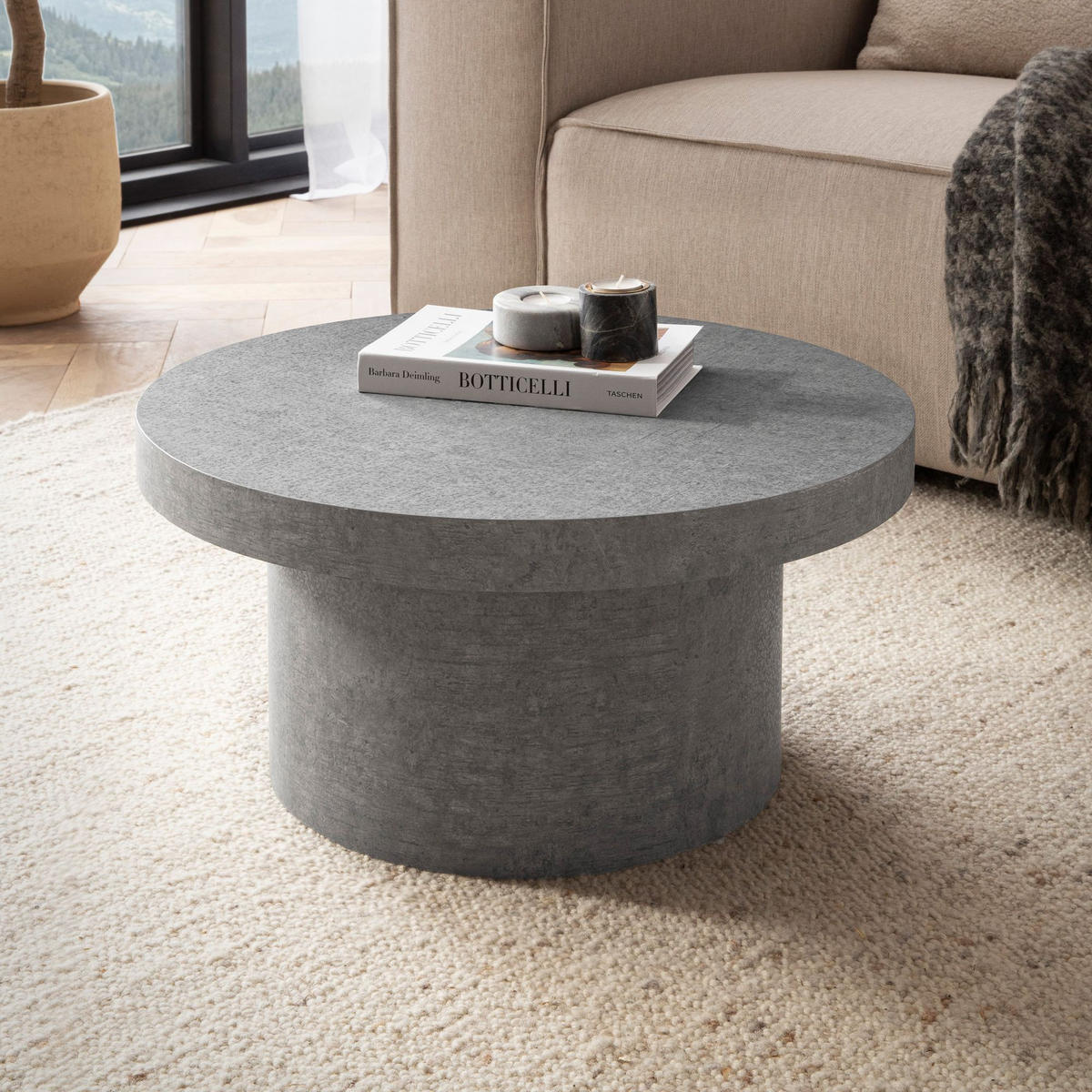 COUCHTISCH rund in Stein-Optik – moderner Look in Grau, Grau 60x60x30 cm - Grau, Holzwerkstoff (60/60/30cm) - KADIMA DESIGN