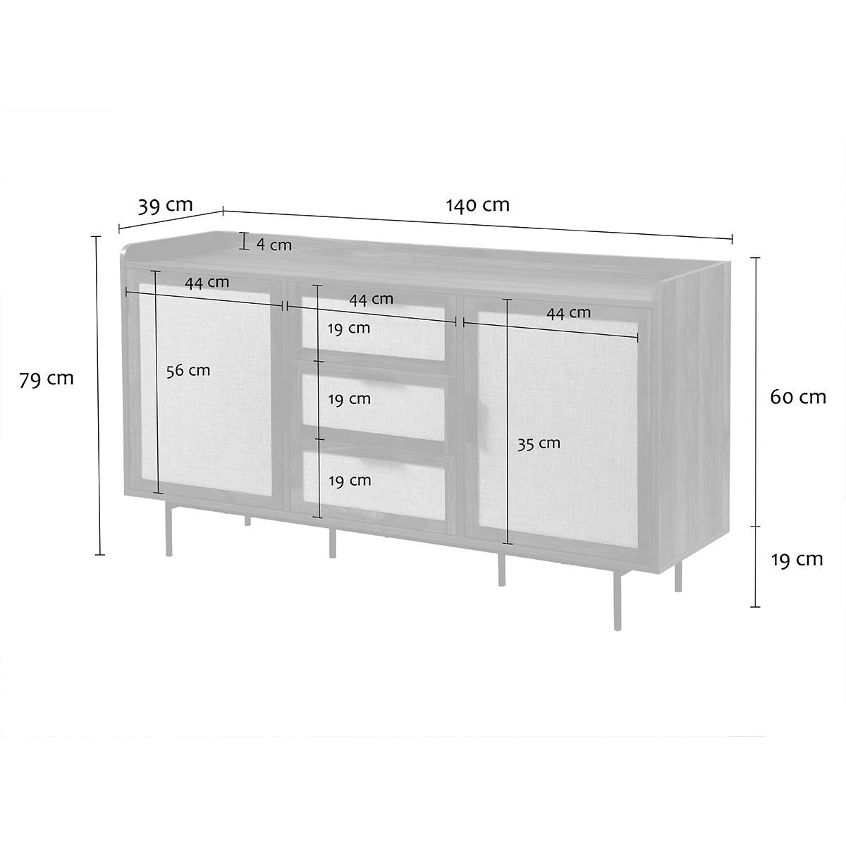 SIDEBOARD im Nussbaumdekor, 2 Türen, 3 Schubladen mit Fronten aus Stoff 140/39,5/79 cm - Nussbaumfarben, Holzwerkstoff (39.5/79/140cm) - Calicosy