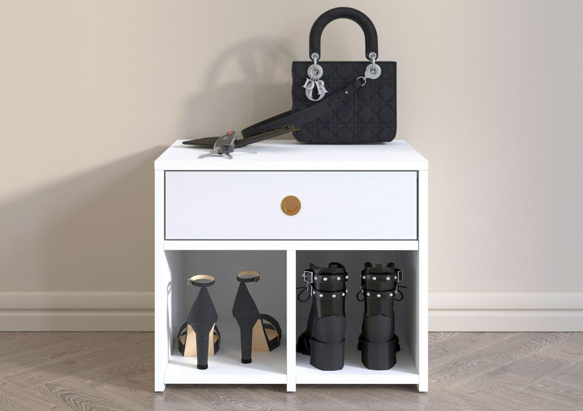 SCHRANK Mirage, mit goldenem Griff, Weiß - Weiß, Holzwerkstoff (54.1/40/46.2cm) - Dancan