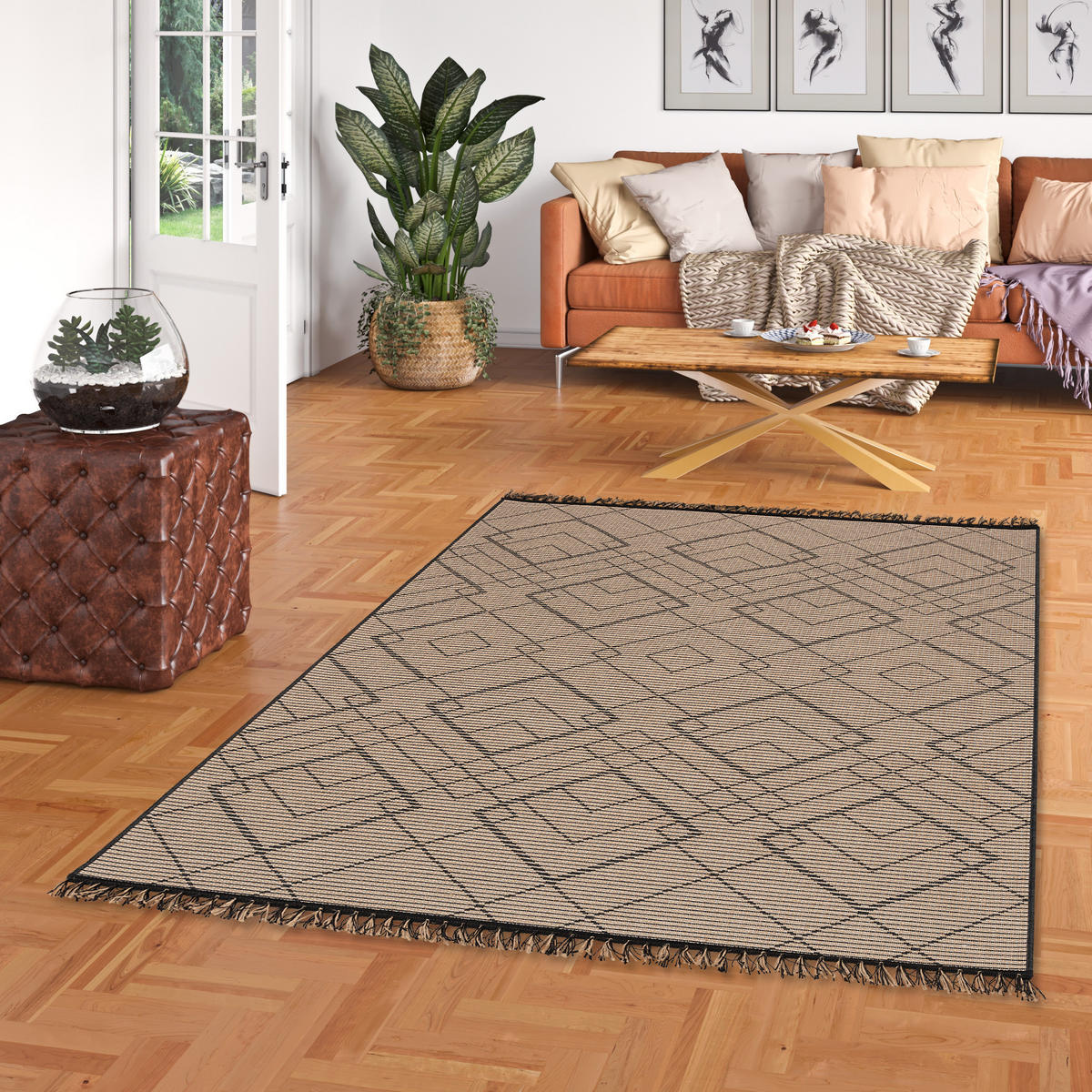 JUTE NATUR ETHNO STYLE TEPPICH ORIGIN RAUTEN - Beige, Textil (120/170cm) - Pergamon