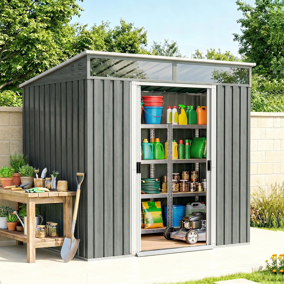 GARTENHAUS Grau 1 Stück - Grau, Kunststoff/Metall (122/181.5/195cm) - GiPP