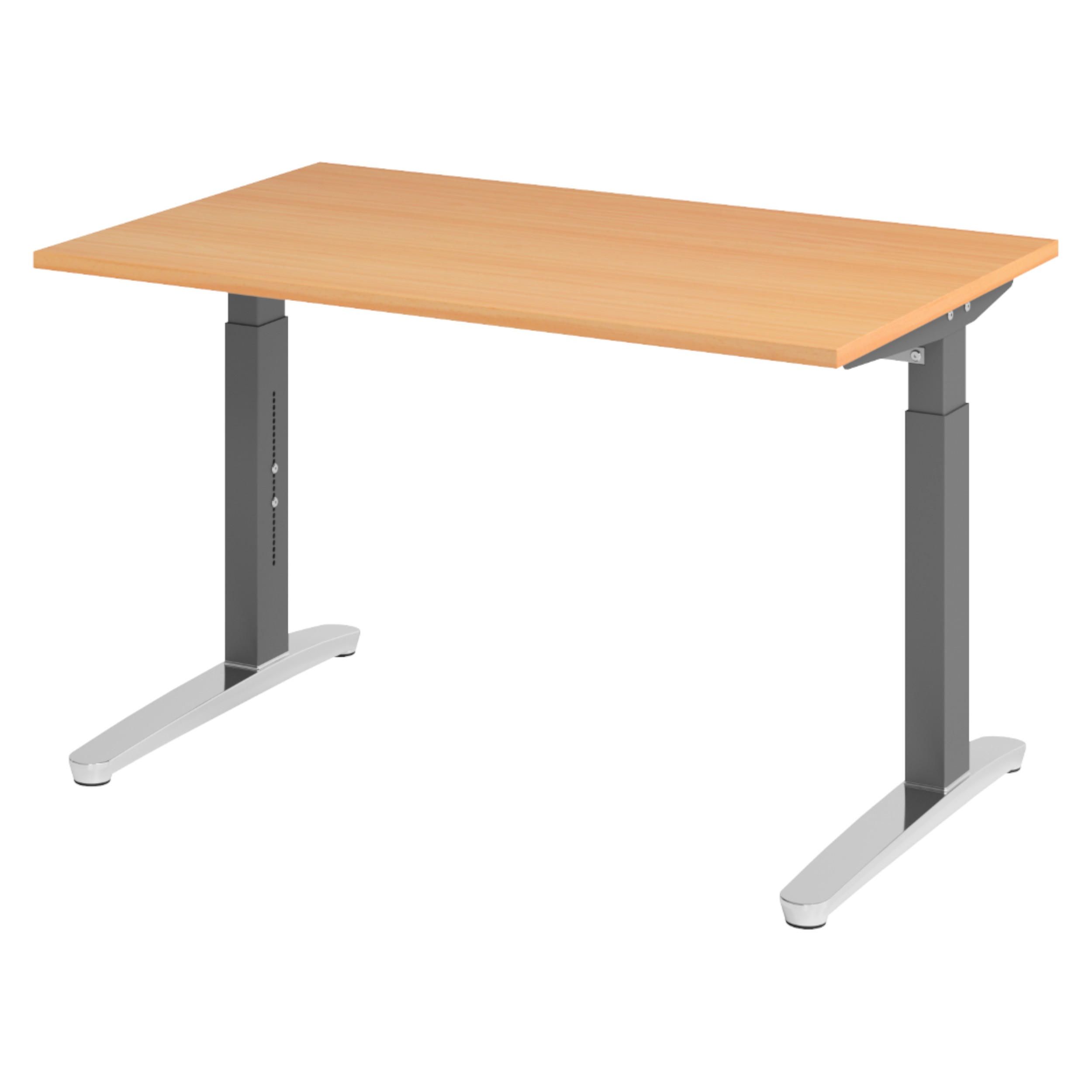 SCHREIBTISCH Serie-XB 80/120/74 cm in Buchefarben/Graphitfarben/Alu poliert - Buchefarben/Graphitfarben, Holzwerkstoff (80/120/74cm) - bümö