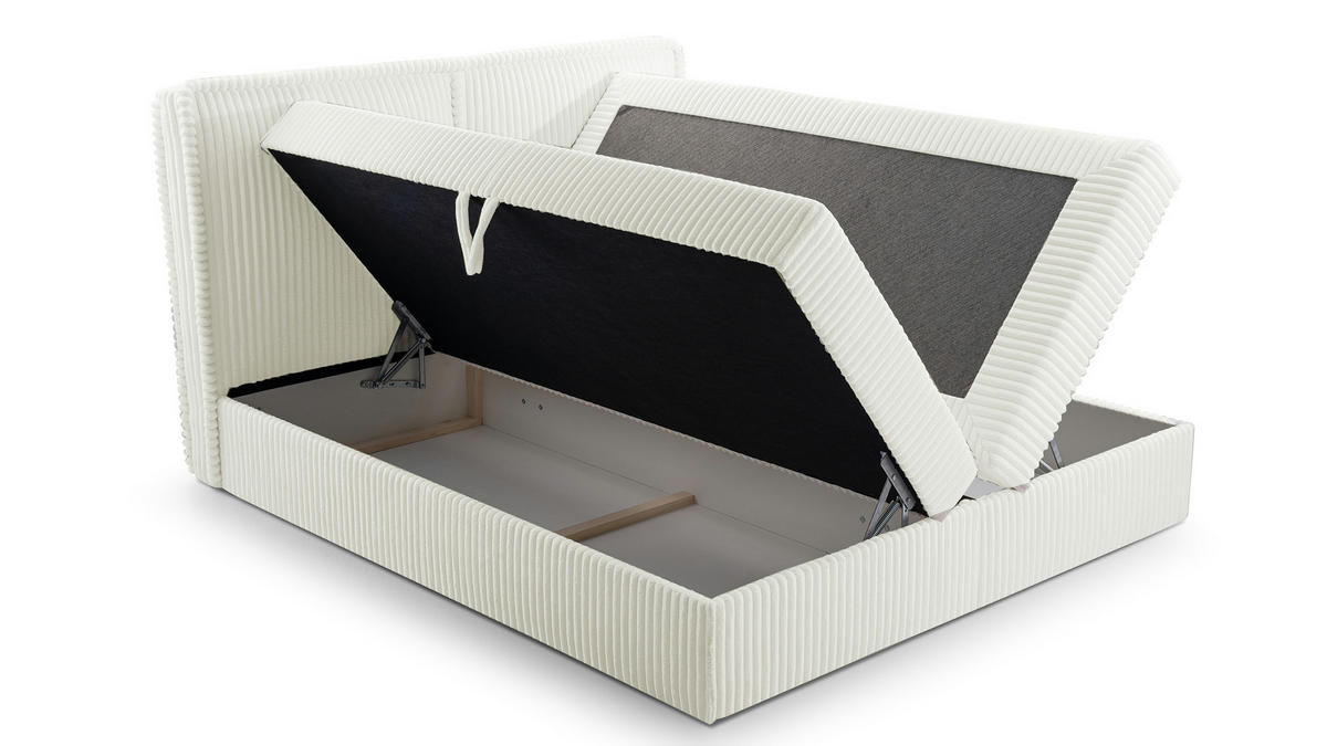 BOXBETT 04 180 x 200 cm - Ambience – Modernes Polsterbett mit Bettkasten, Topper und gepolstertem Kopfteil, Stoffbezug, Stauraumbett - Beige, Holz (180/200cm) - ROYAL24_MARKT