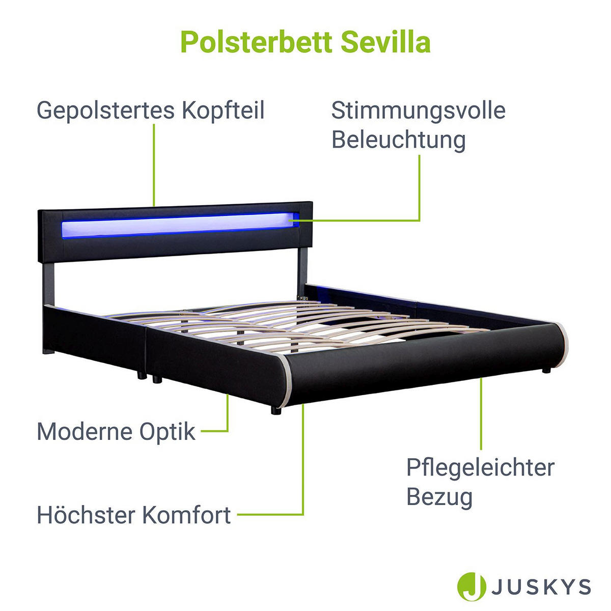 POLSTERBETT Sevilla schwarz 180x200 cm - Schwarz, Holz (180/200cm) - Juskys