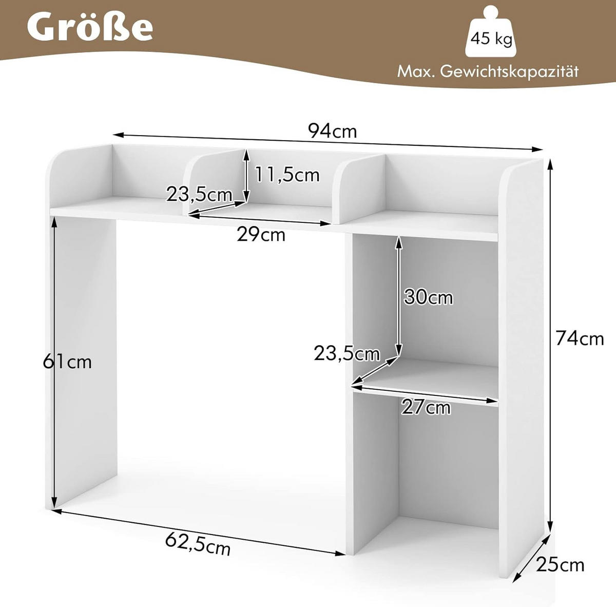 SCHREIBTISCHREGAL Tischregal Weiß - Weiß, Holz (94/25/74cm) - COSTWAY
