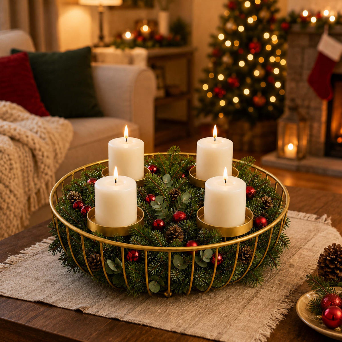 ADVENTSKRANZ Gold Stahl 4 Kerzenhalter 33 cm - Goldfarben, Metall (10cm) - Relaxdays