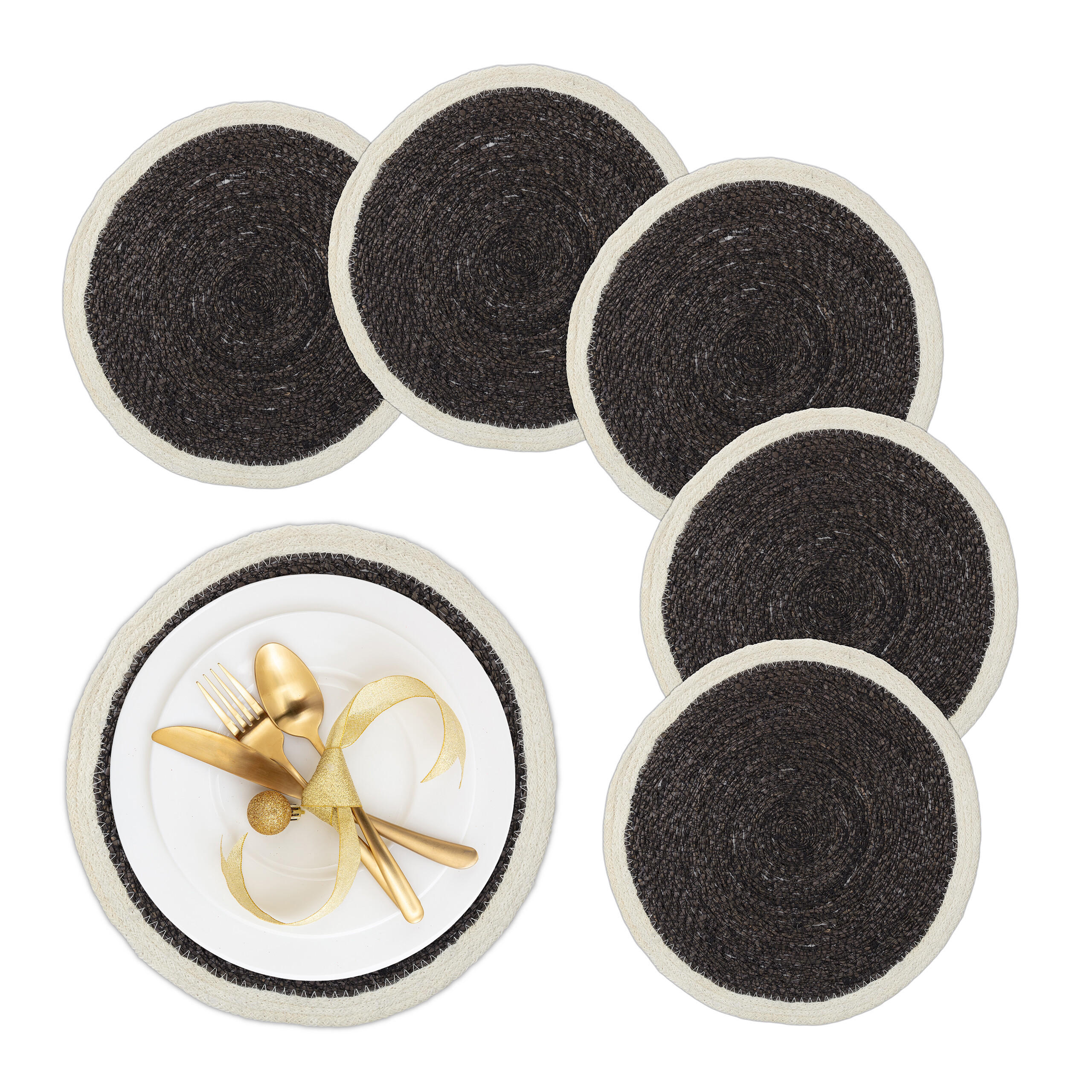 6-TLG.TISCHSET - Schwarz, Textil (37cm) - Relaxdays