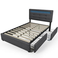 POLSTERBETT 90/200 cm Grau aus Leinen mit LED-Beleuchtung und 2 Schubladen - Grau, Textil (90/200cm) - OKMYHOME