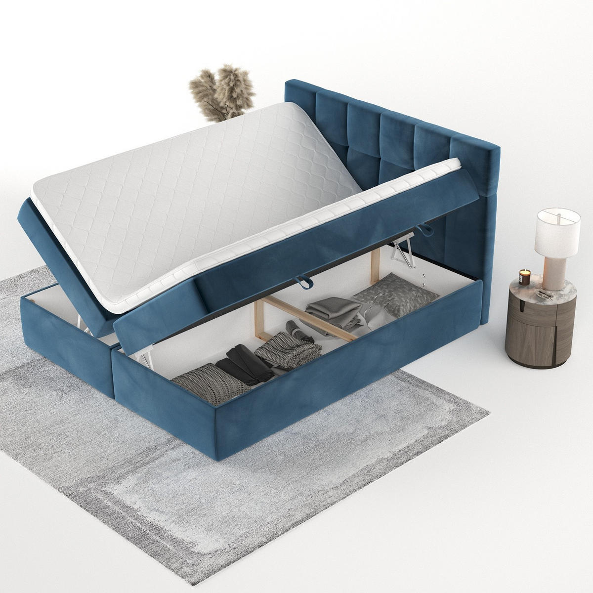 POSTEL BOXSPRING VARENO 180/200 Tmavě modrá - černá/tmavě modrá, kov/dřevo (180/200cm) - AltaBeds