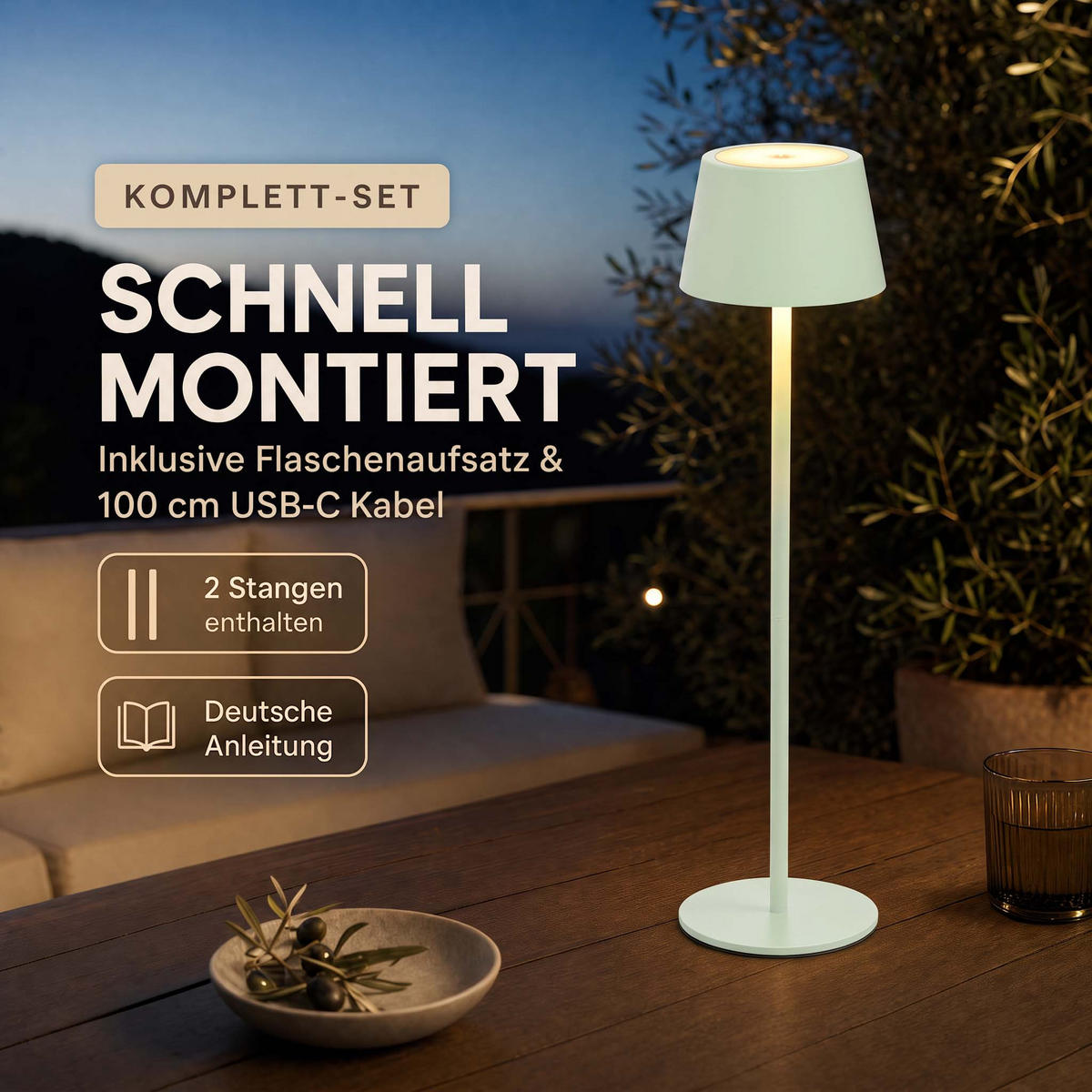 LED Tischlampe 3 in 1 Hellgrün max. 45cm hoch - Grün, Kunststoff (11/11/45cm) - Northpoint