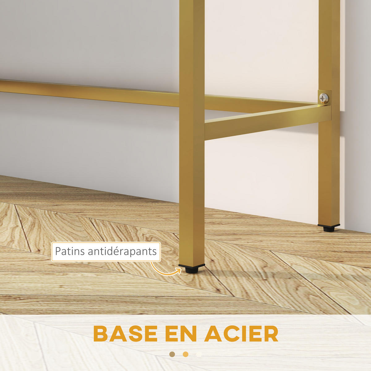 KONSOLENTISCH DE-16771 2 Schubladen, goldene Beine Weiß - Weiß, Holzwerkstoff (80/31.5/75cm) - ComfortXL