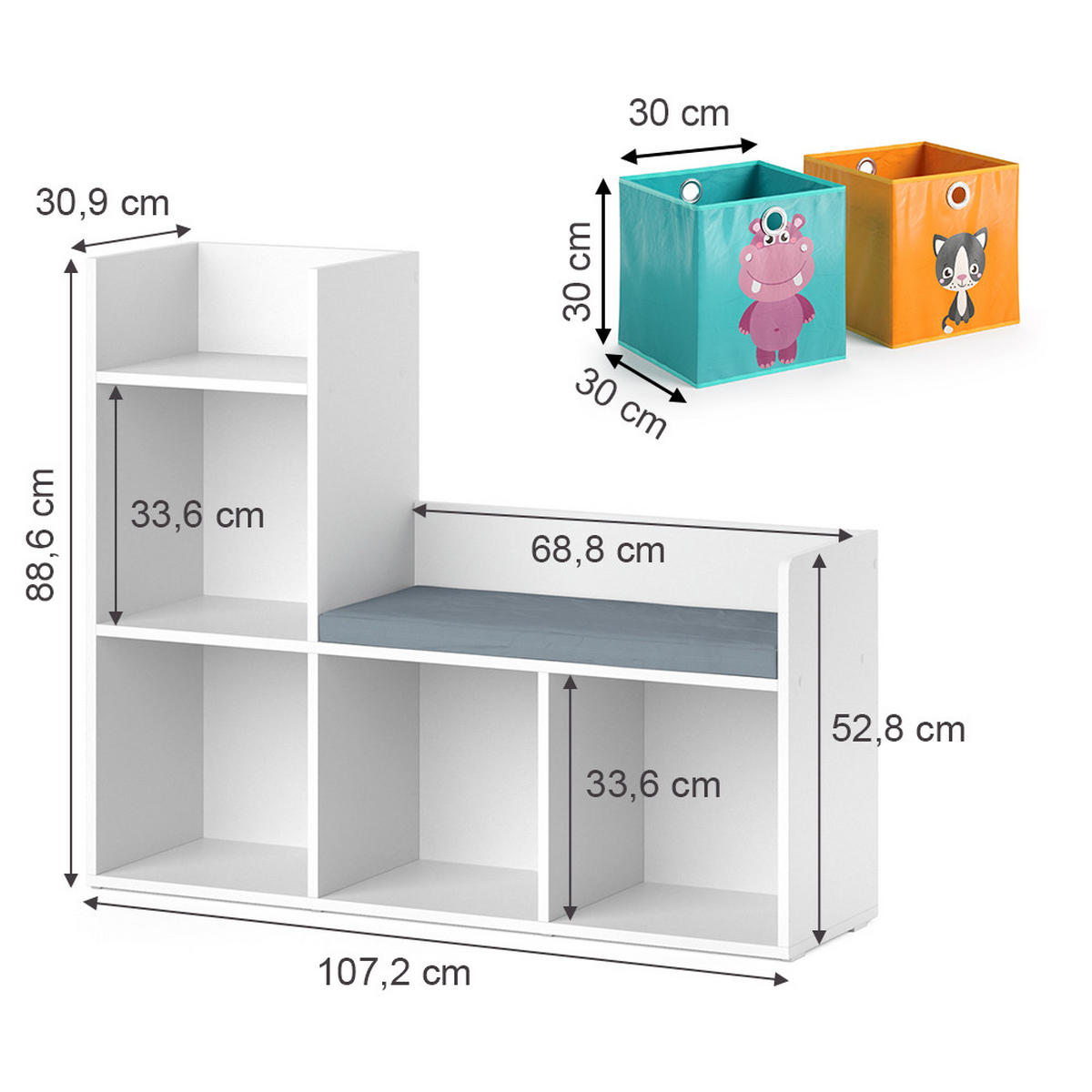 KINDERSITZBANK Luigi Weiß 107.2 x 88.6 cm mit 2 Faltboxen opt.1 - Weiß, Holzwerkstoff (107.2/88.6/30.9cm) - Vicco