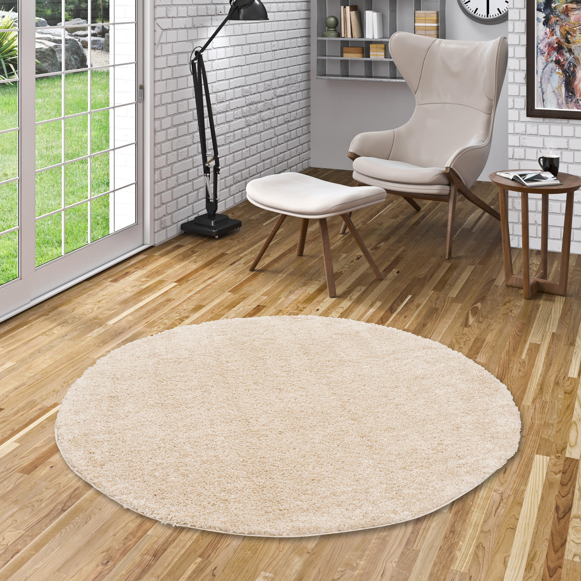 HOCHFLOR LANGFLOR TEPPICH ALOHA RUND - Beige, Textil (120/120cm) - Pergamon