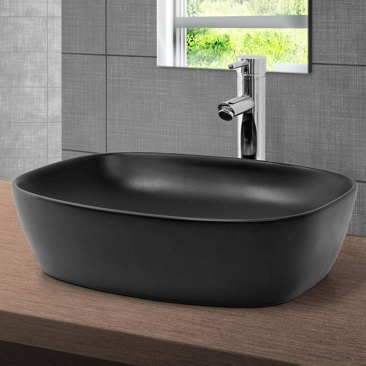 WASCHBECKEN - Schwarz, Keramik (38.5/14/50.5cm) - ML-DESIGN