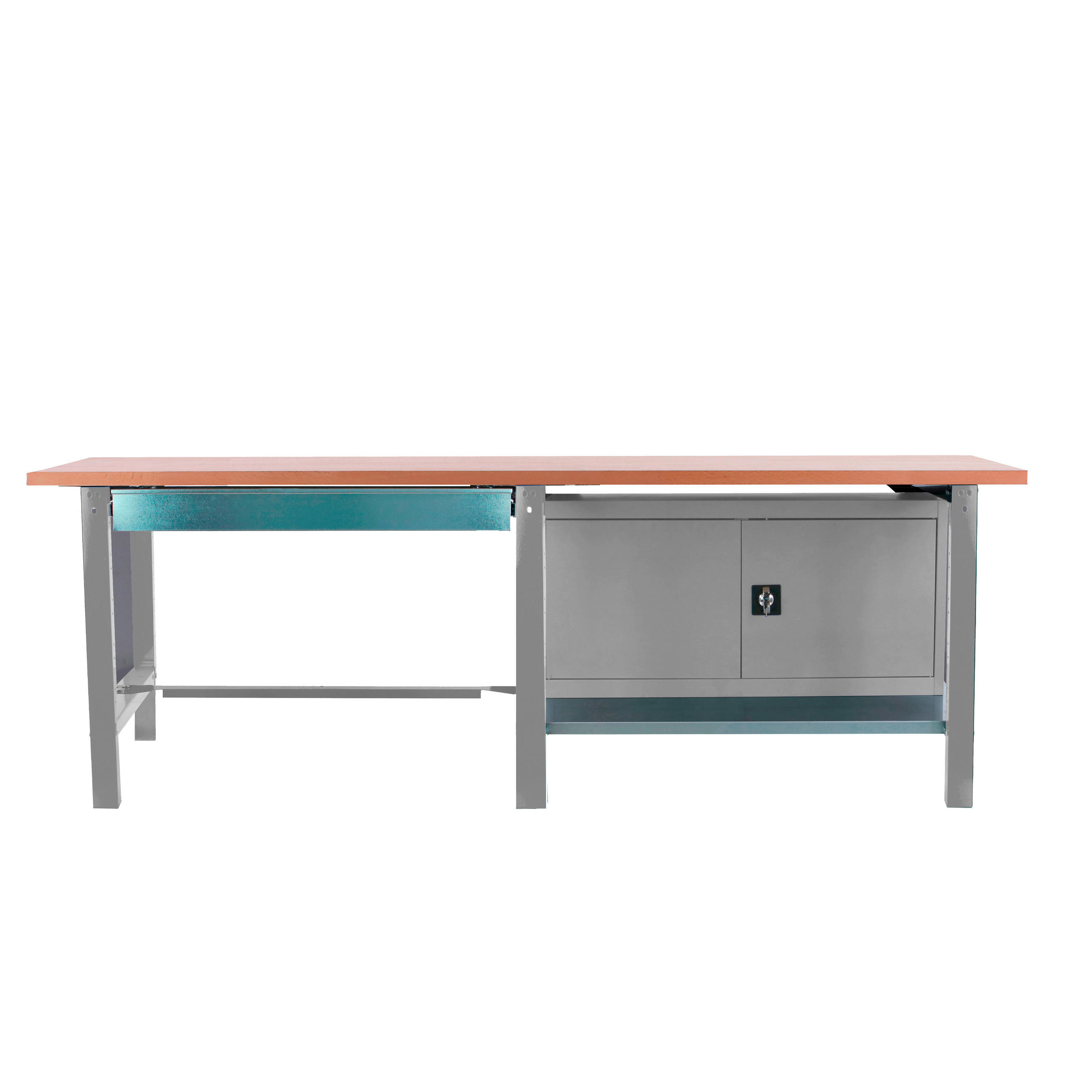 WERKBANK Buffalo Wood mit 1x Schublade und Schrank HxBxT 86,5 x 210 x 75 cm Traglast 1000 kg Grau - Grau, Metall (210/86.5/75cm) - PROREGAL