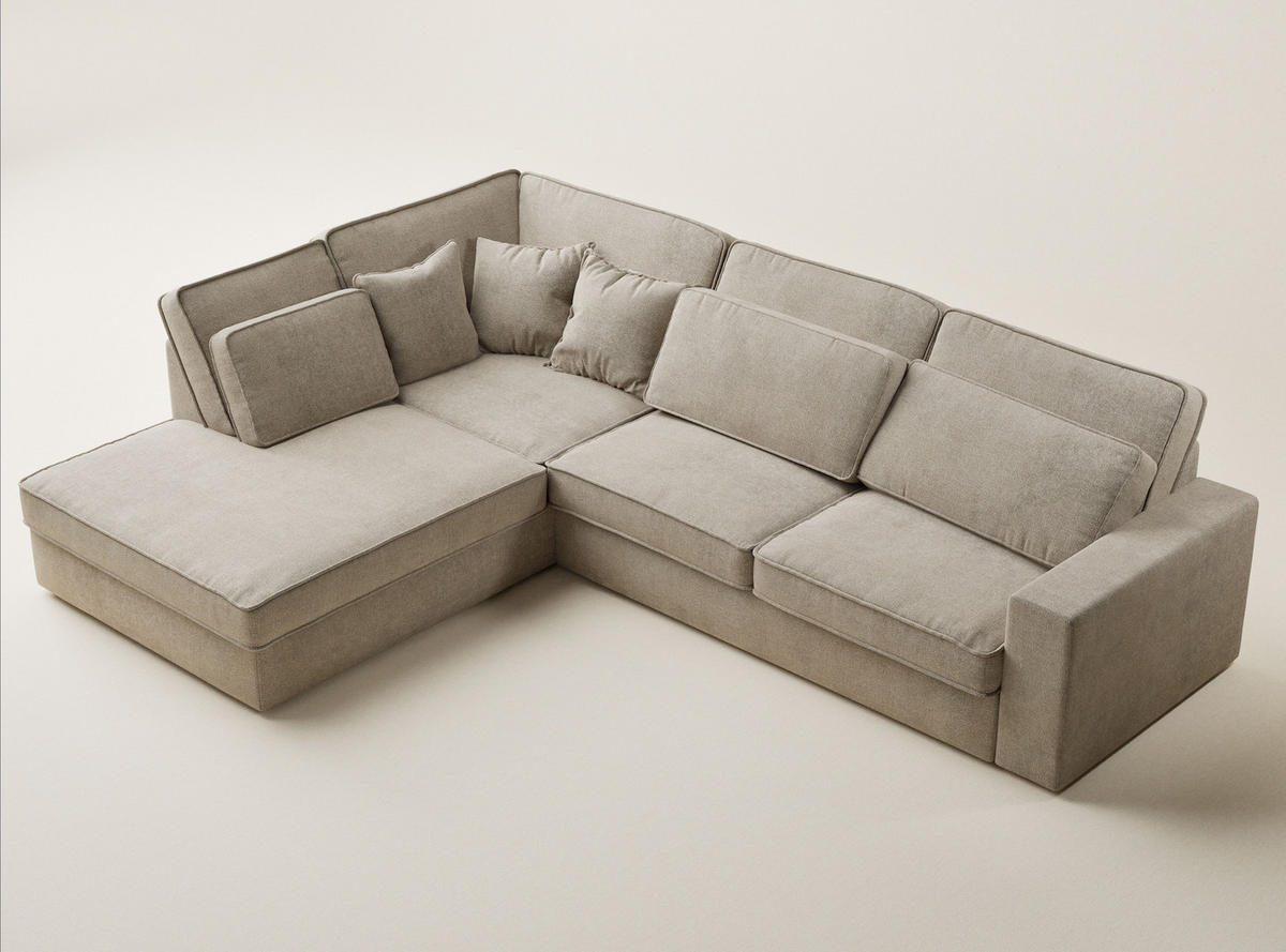 ECKSOFA Kirou Beige Chenille-Stoff - Links Seite - Beige/Schwarz, Holz/Holzwerkstoff (225/311cm) - Maison de Reve