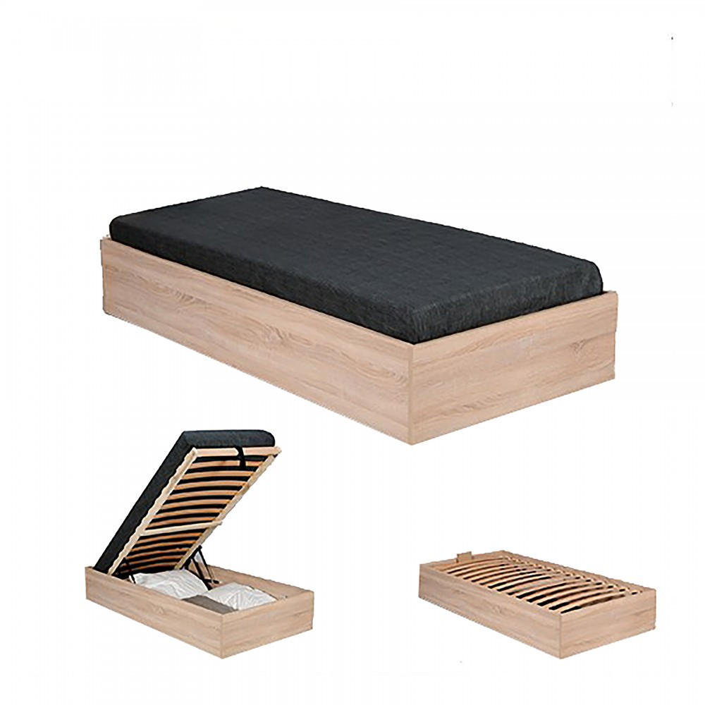 BETT BILBAO mit Lattenrost 90x200 - Eiche Hell Dekor - Sonoma Eiche, Holzwerkstoff (90/200cm) - Weber Industries