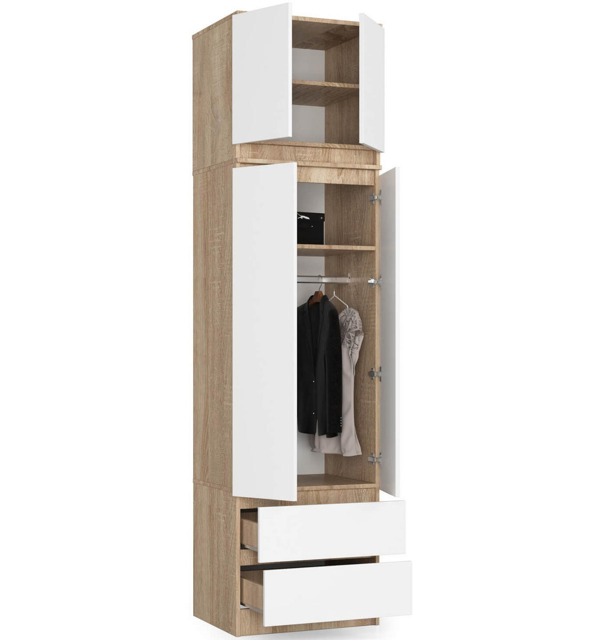 KLEIDERSCHRANK AUFSATZSCHRANK Sonoma-Eiche,Weiß 60x51x55cm - Weiß/Sonoma Eiche, Holzwerkstoff (60/55/51cm) - Akord
