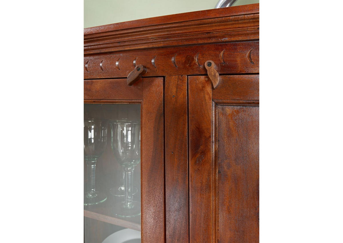 VITRINE Akazie 110x45x155 nougat lackiert OXFORD #425 - Dunkelbraun, Holz (110/155/45cm) - Massivmoebel24