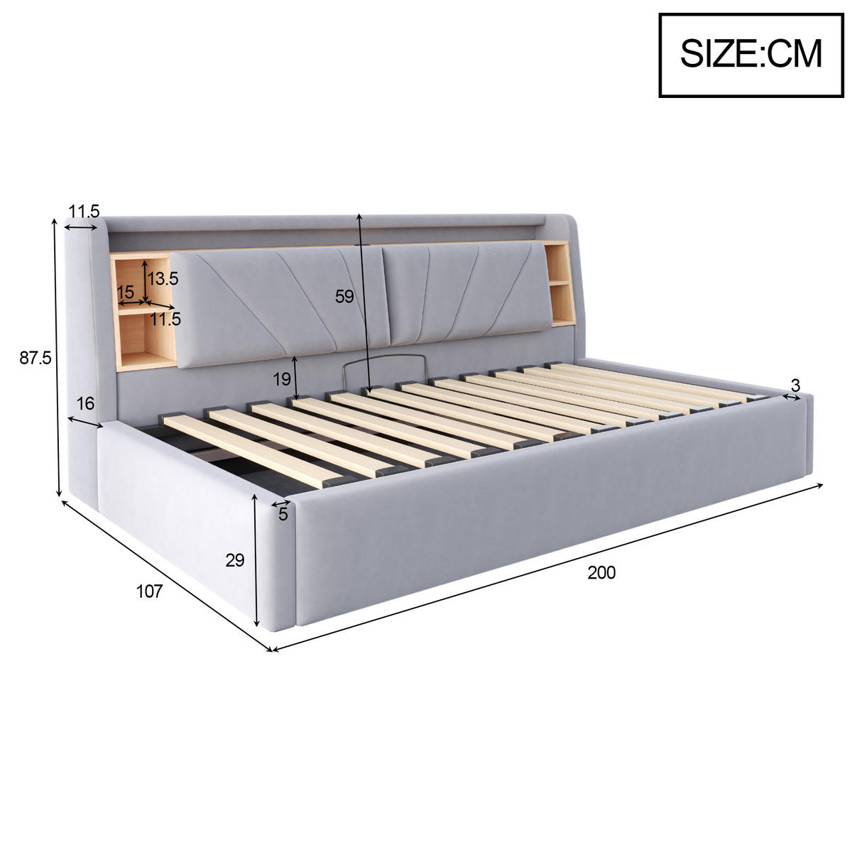 POLSTERBETT 90*200 cm mit LED, USB und Stauraum, Hellgrau - Hellgrau, Textil (90/200cm) - FLIEKS
