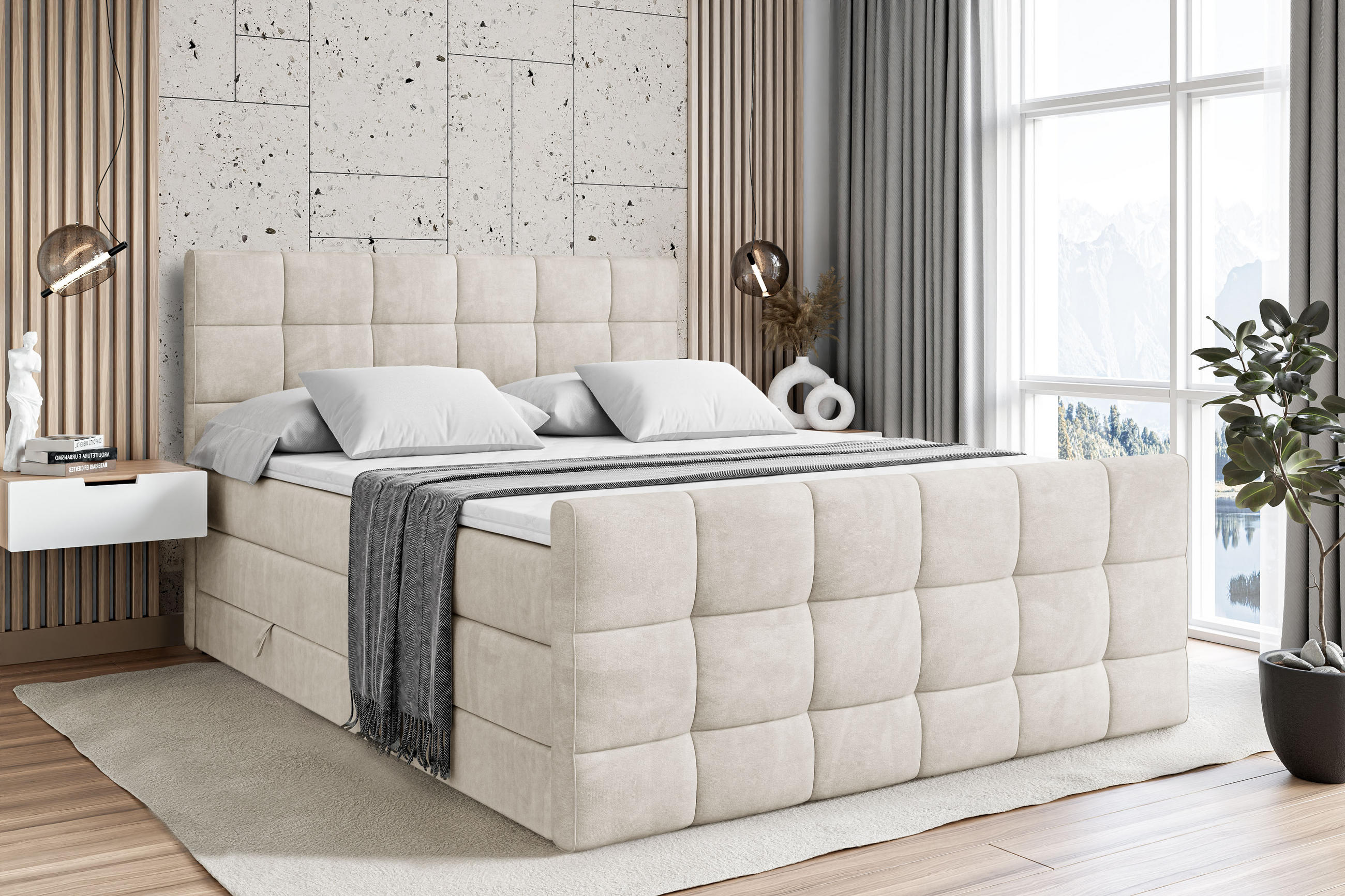 BOXSPRINGBETT APO-Z KING - 140 x 200 - H3/H4 - Ecru - Beige, Holzwerkstoff (140/200cm) - ALTDECOR