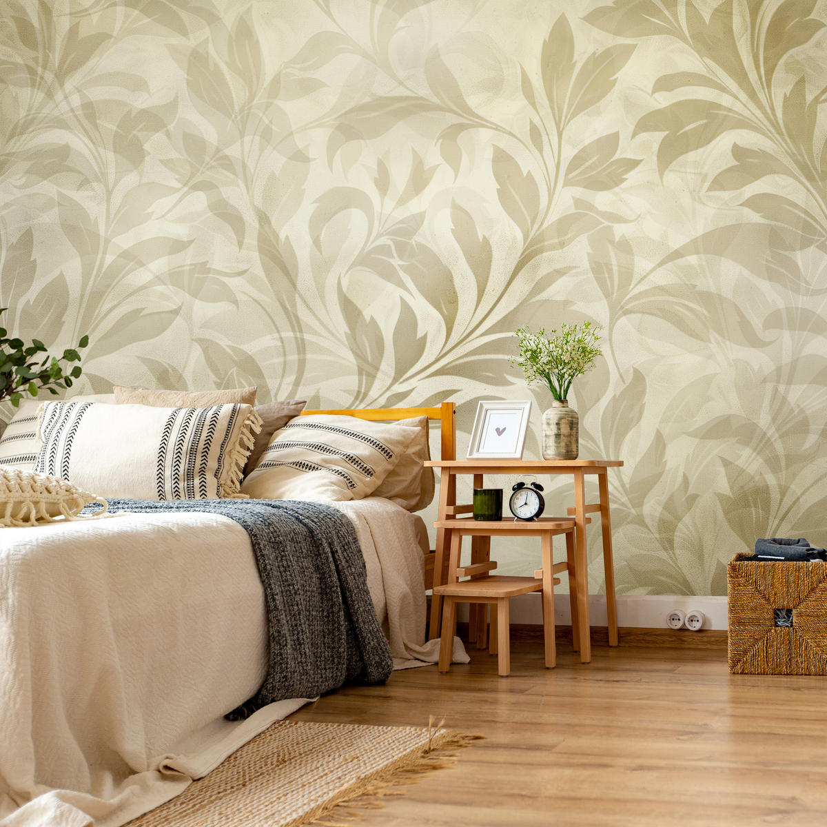 FOTOTAPETE für Schlafzimmer Blätter Pflanzen Natur Beige Vintage 300x210 - Beige/Braun, Papier (300/210cm) - Muralo