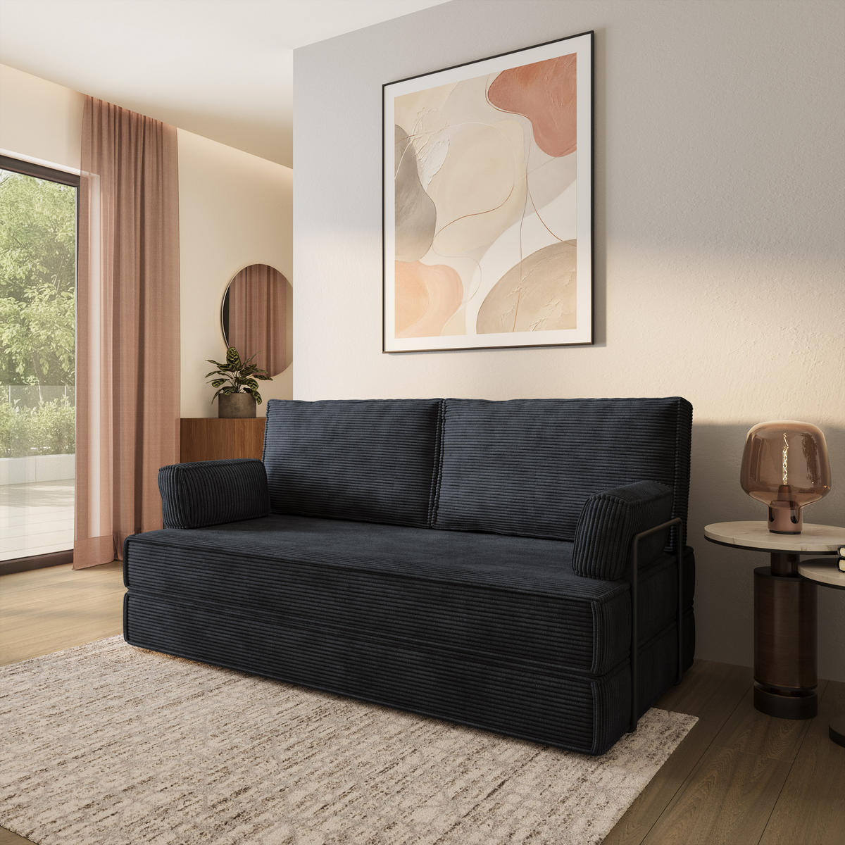 POHOVKA z pěny SILAR s kovovým rámem Manšestrová látka Černá - černá, textil (170/86/80cm) - MASSENO